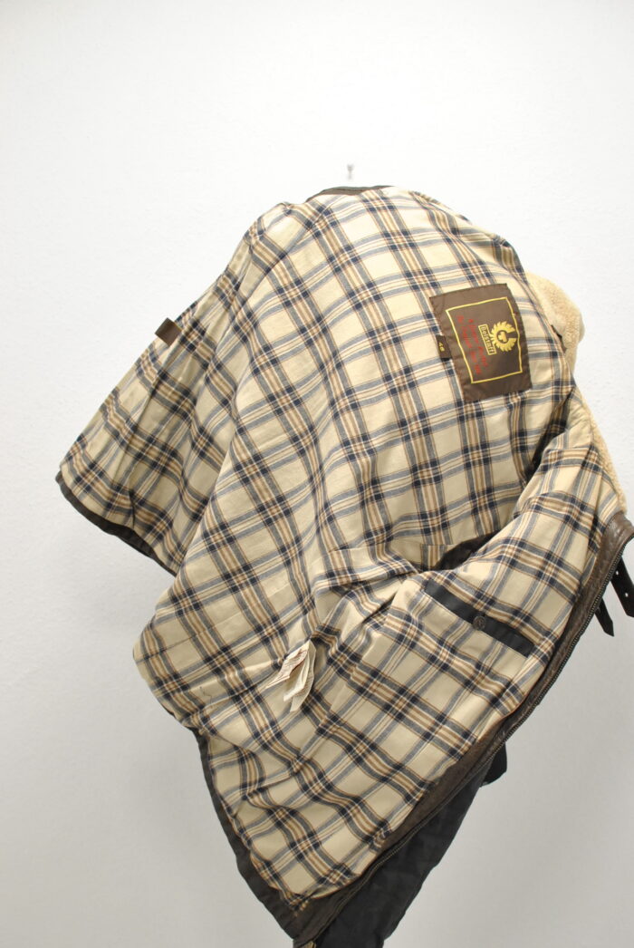 Belstaff geaca vintage de femei din piele cu wax canvas si guler de blana de miel marimea 46 sau M/L - imagine 5