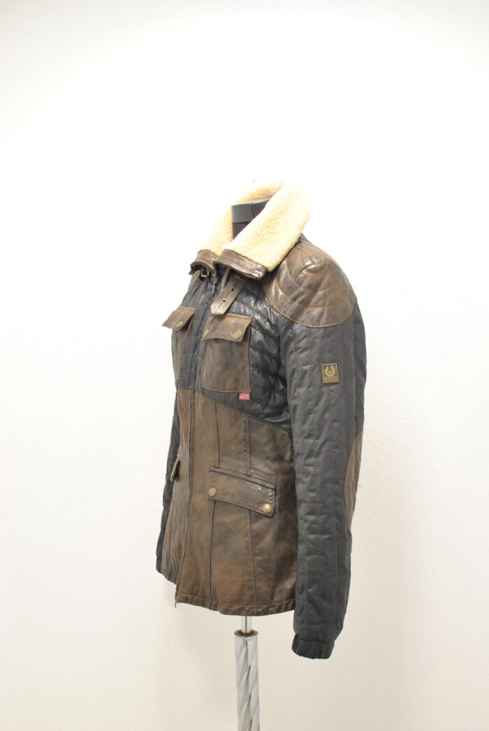 Belstaff geaca vintage de femei din piele cu wax canvas si guler de blana de miel marimea 46 sau M/L - imagine 3