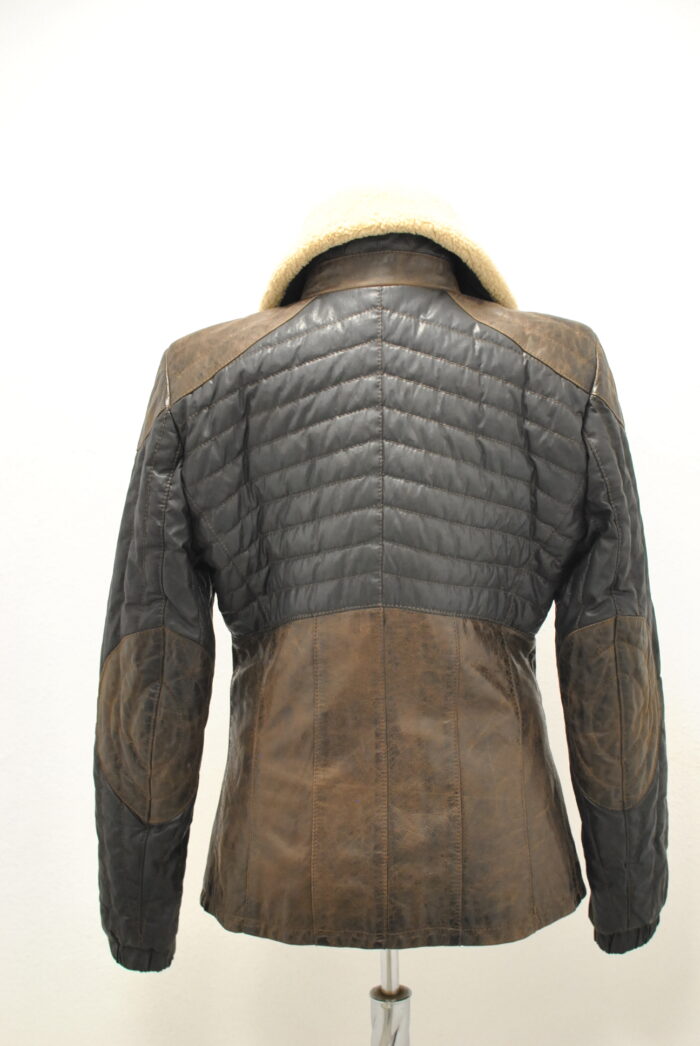 Belstaff geaca vintage de femei din piele cu wax canvas si guler de blana de miel marimea 46 sau M/L - imagine 12