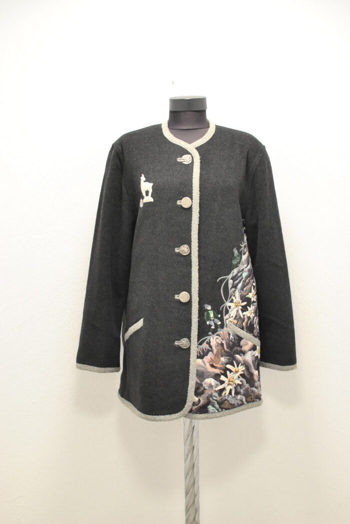 Geaca vintage handmade , cowntry , traditionala (Tiroleza) de lana , pictata manual pentru femei marimea L - imagine 1