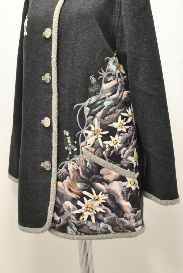 Geaca vintage handmade , cowntry , traditionala (Tiroleza) de lana , pictata manual pentru femei marimea L - imagine 2