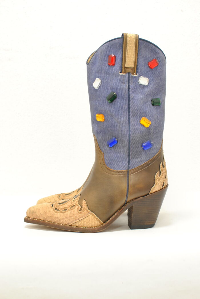 Sancho Boots cizme cowboy vintage  , piele + piele de python cu jeans , marimea 37 - imagine 4