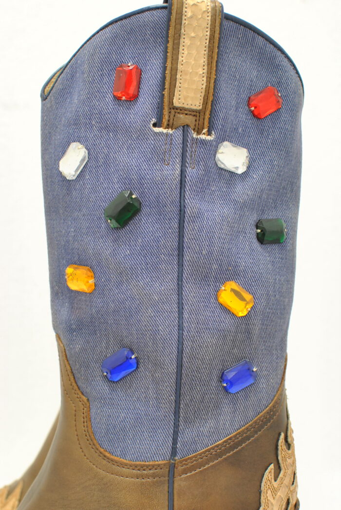 Sancho Boots cizme cowboy vintage  , piele + piele de python cu jeans , marimea 37 - imagine 3