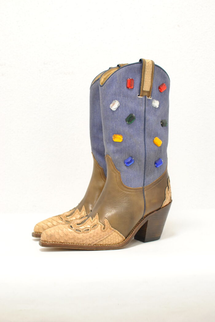 Sancho Boots cizme cowboy vintage  , piele + piele de python cu jeans , marimea 37 - imagine 1