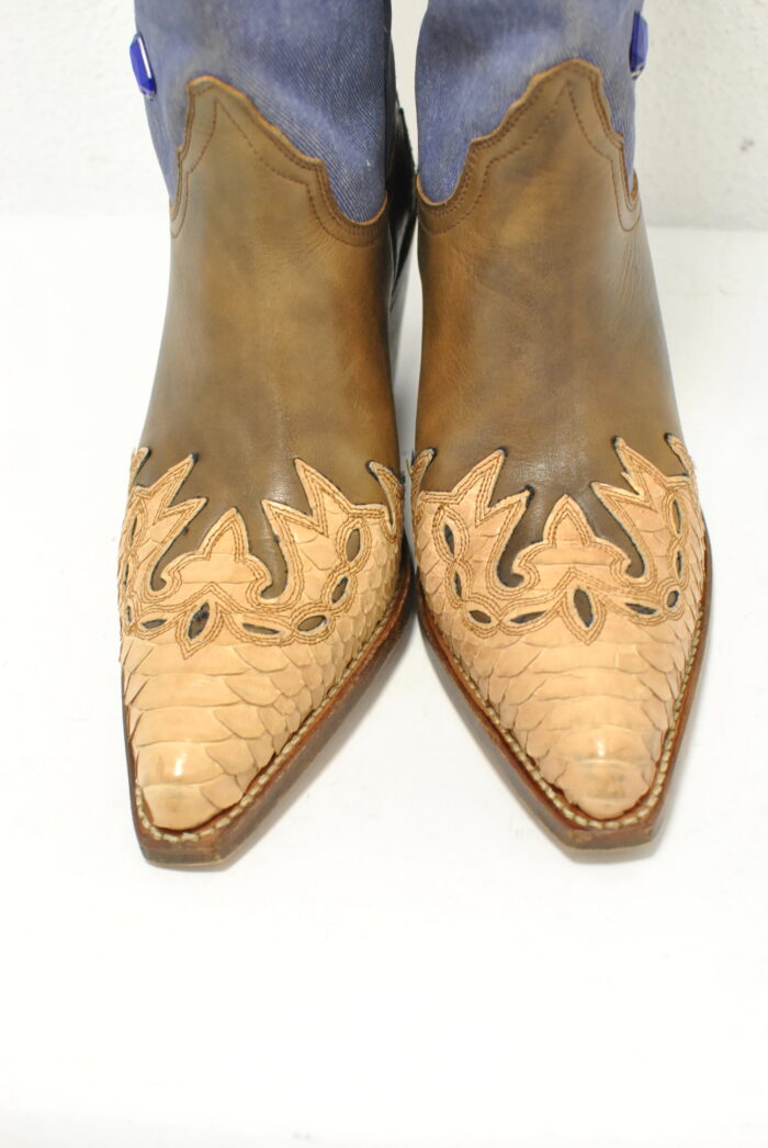 Sancho Boots cizme cowboy vintage  , piele + piele de python cu jeans , marimea 37 - imagine 2