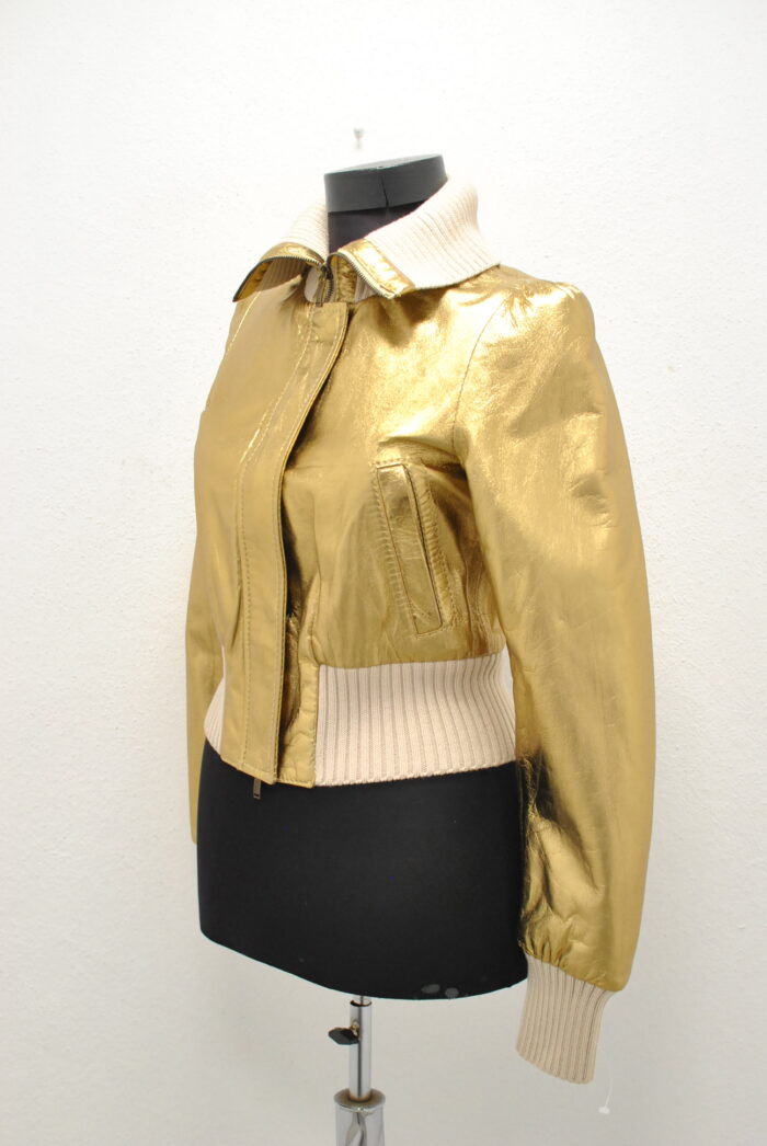 Pinko geaca bomber de piele , metalic auriu , marimea 40 sau S - imagine 3