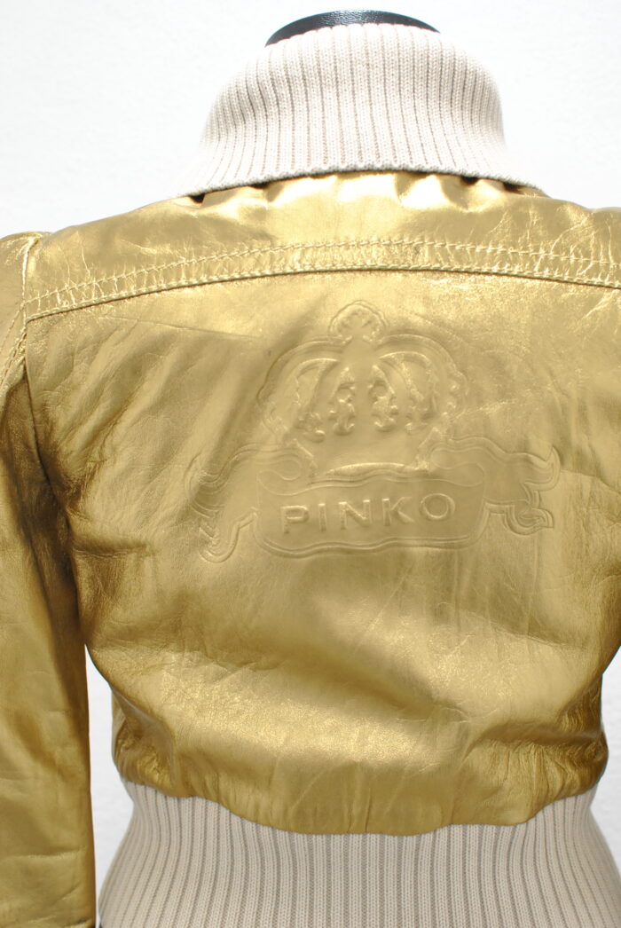 Pinko geaca bomber de piele , metalic auriu , marimea 40 sau S - imagine 4