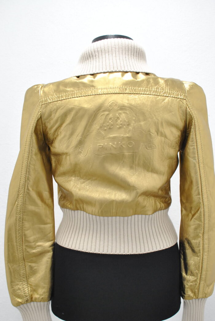 Pinko geaca bomber de piele , metalic auriu , marimea 40 sau S - imagine 2