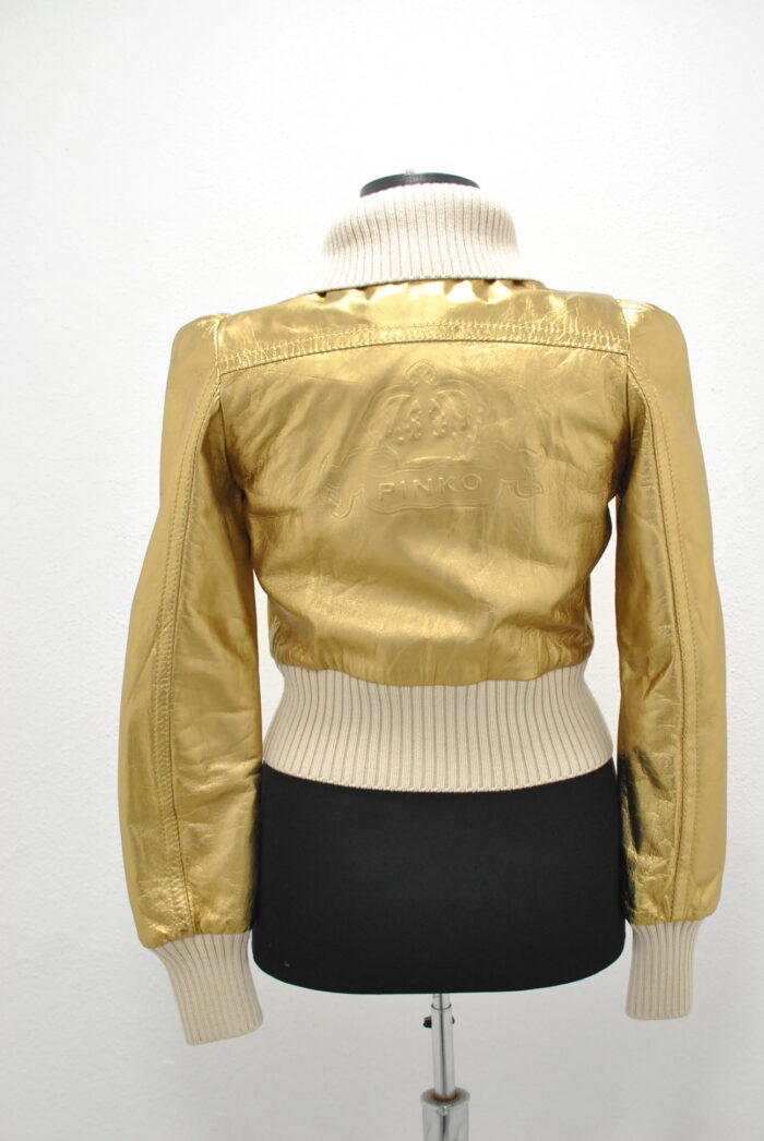 Pinko geaca bomber de piele , metalic auriu , marimea 40 sau S - imagine 5