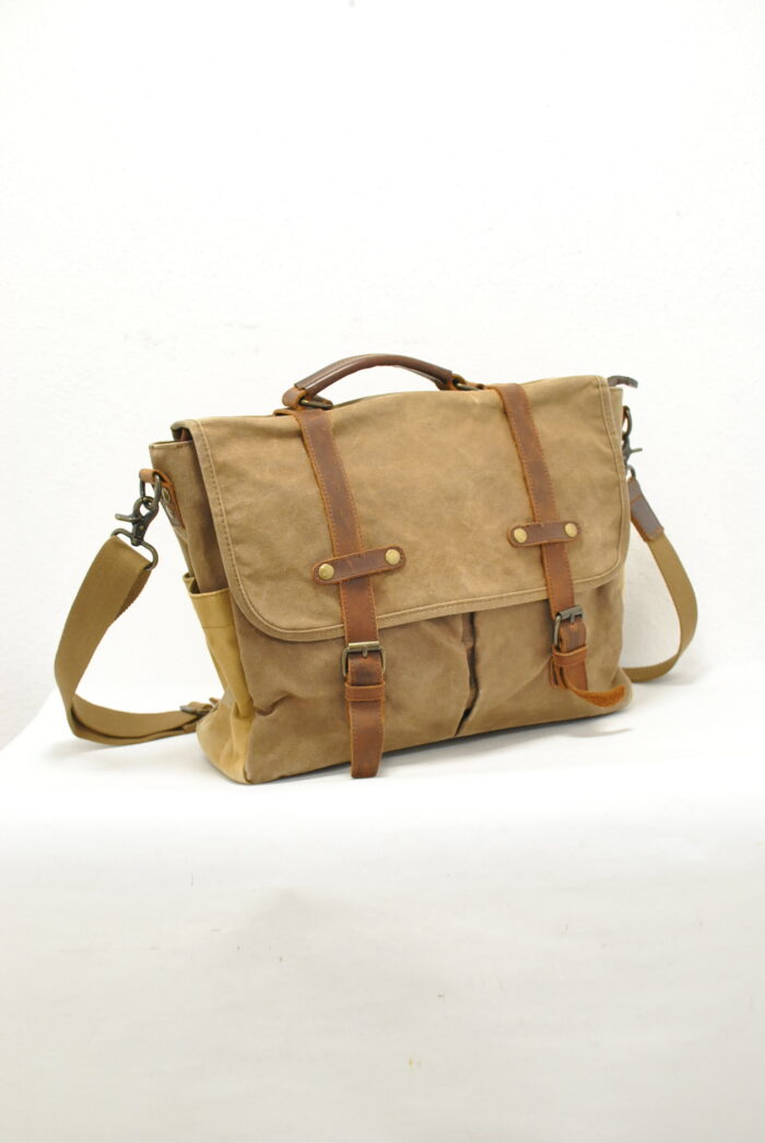 Newhey geanta mesager / laptop din canvas+piele aspect vintage - imagine 3