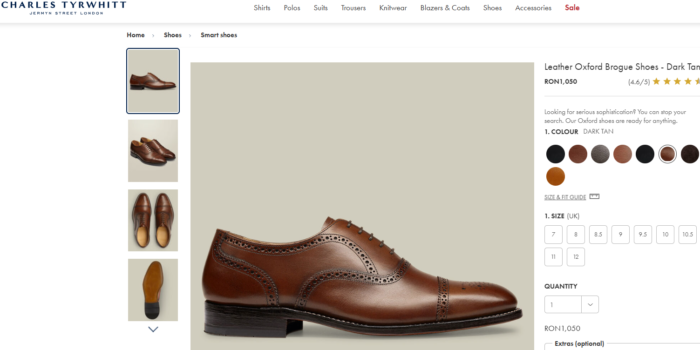 Charles Tyrwhitt pantof de piele model Oxford , marimea 43/44 sau 30.5 cm - imagine 3