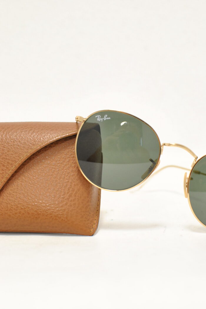 Ray-Ban round ochelari de soare , rame metalice aurite , model unisex - imagine 3