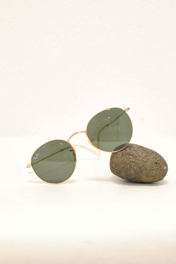 Ray-Ban round ochelari de soare , rame metalice aurite , model unisex - imagine 4